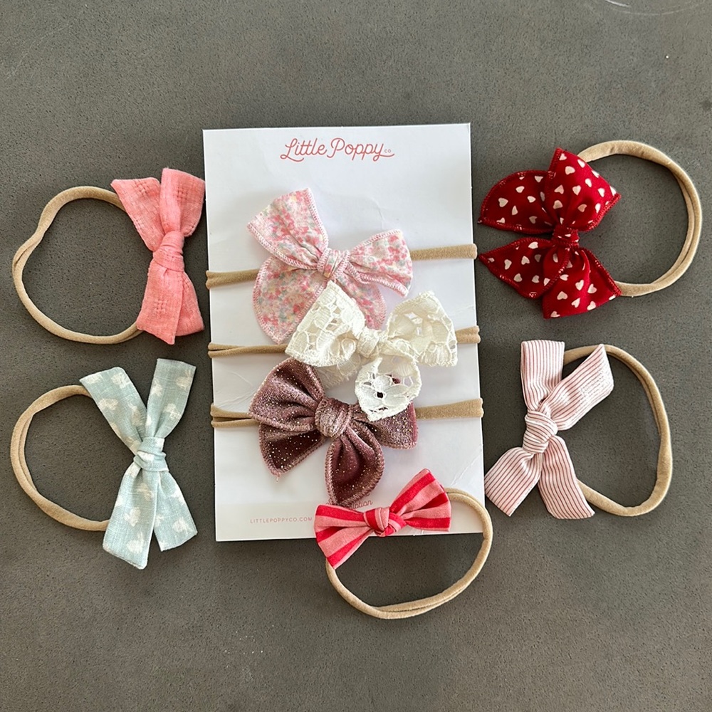 Lot of 8 little poppy nylon bow headbands